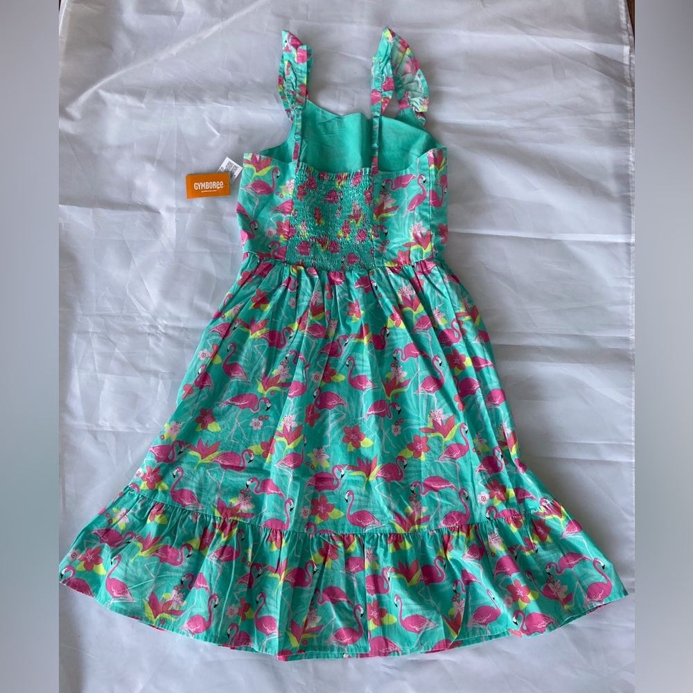 GYMBOREE ADULT S/P FLAMINGO PRINT SUNDRESS IN 100% COTTON, RUFFLED STRAPS NWT - Picture 2 of 9